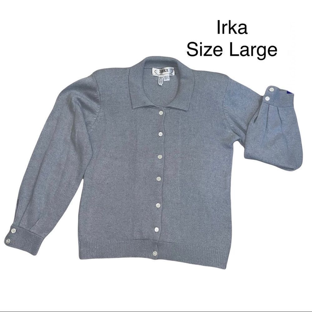 Vintage Irka Lambswool/Silk Blend Gray Button Down Sweater Size Large